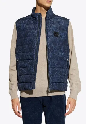 Paisley Print Zip-Up Quilted Vest