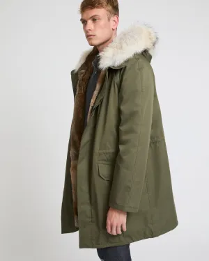 Parka iconique longue en coton technique avec fourrure de coyote et lapin