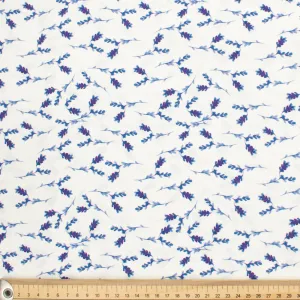 Petite Studio Blue Collection #08 Blue & Purple Small Leaves on White Cotton Prints