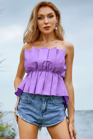 Pleated High-Low Strapless Top