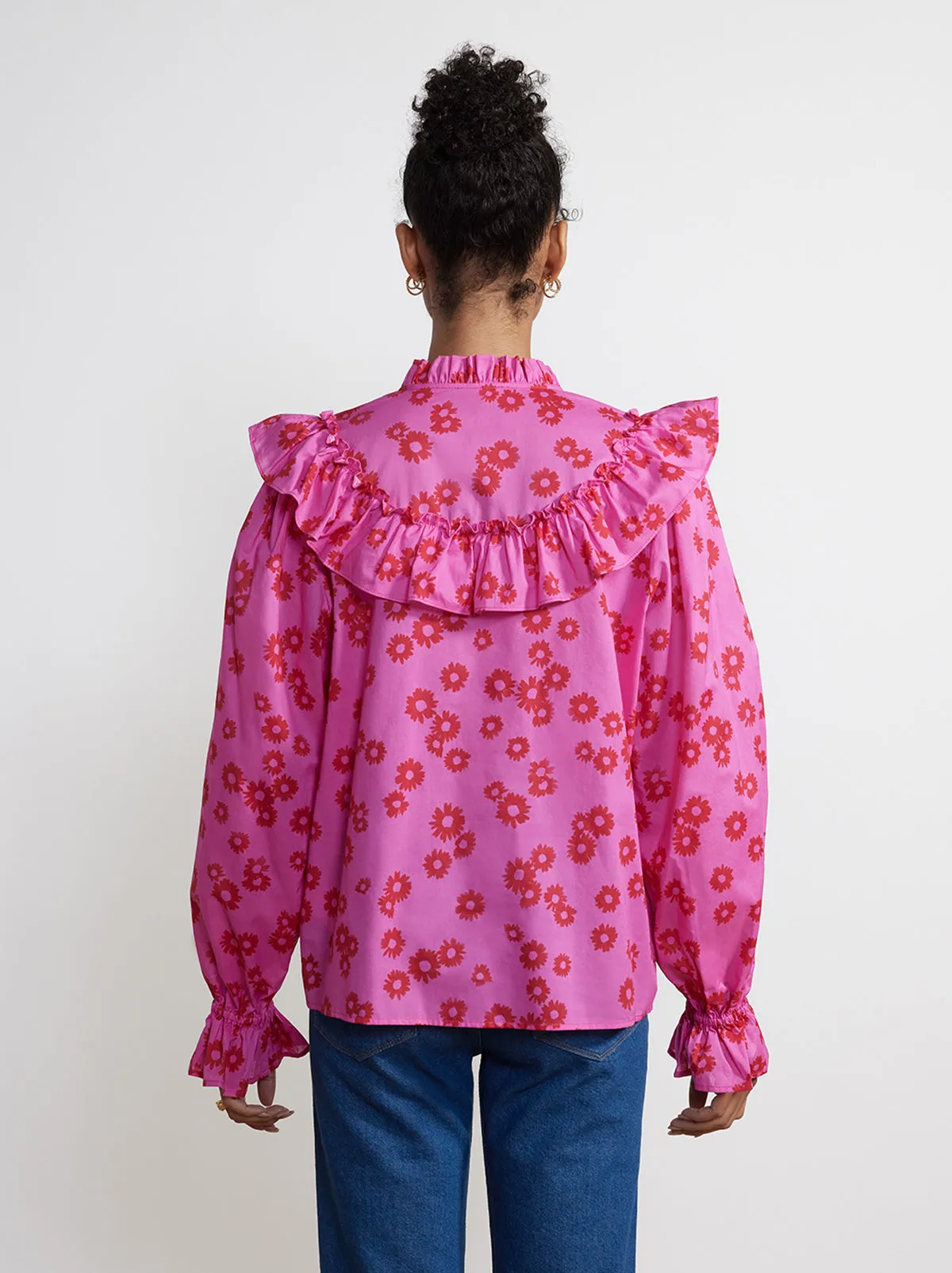 Raya Pink Daisy Print Cotton Voile Top