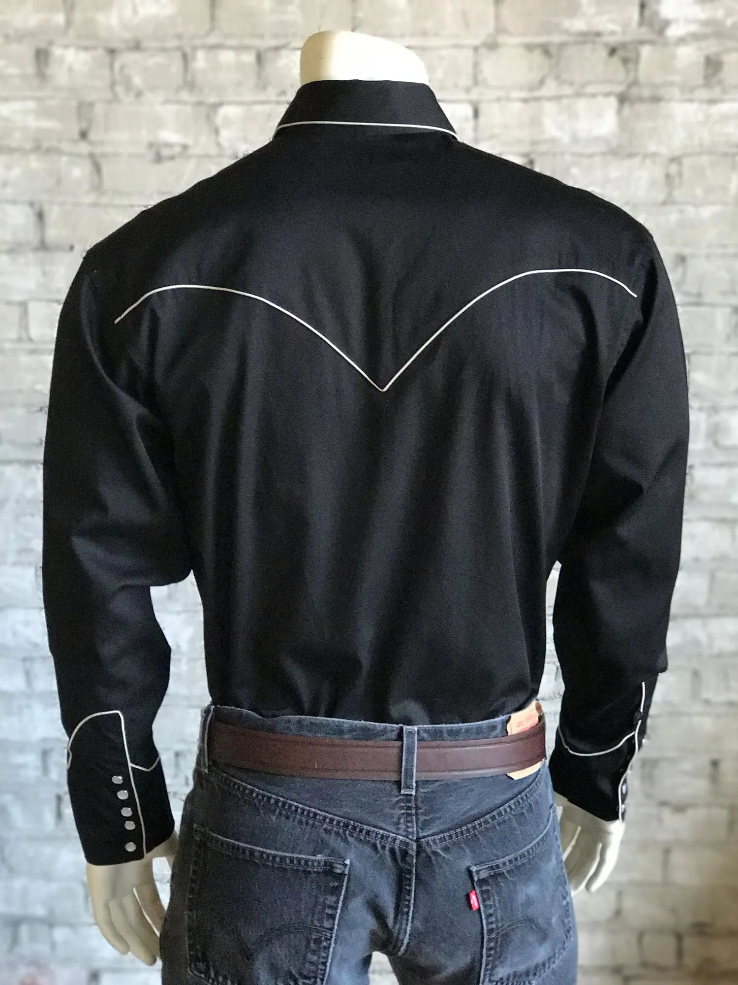 Rockmount Mens Black 100% Cotton Solid Vintage Western L/S Shirt