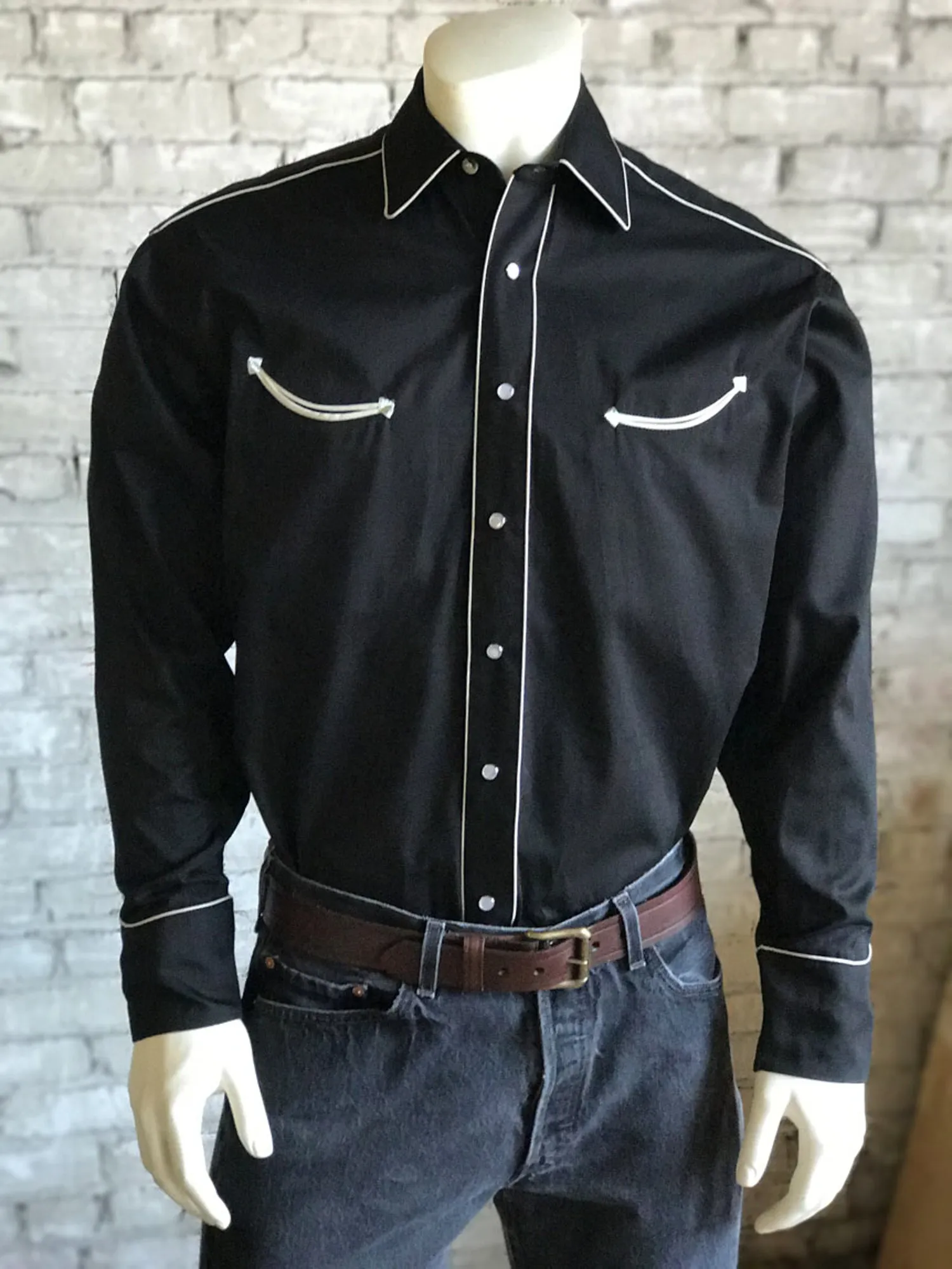 Rockmount Mens Black 100% Cotton Solid Vintage Western L/S Shirt