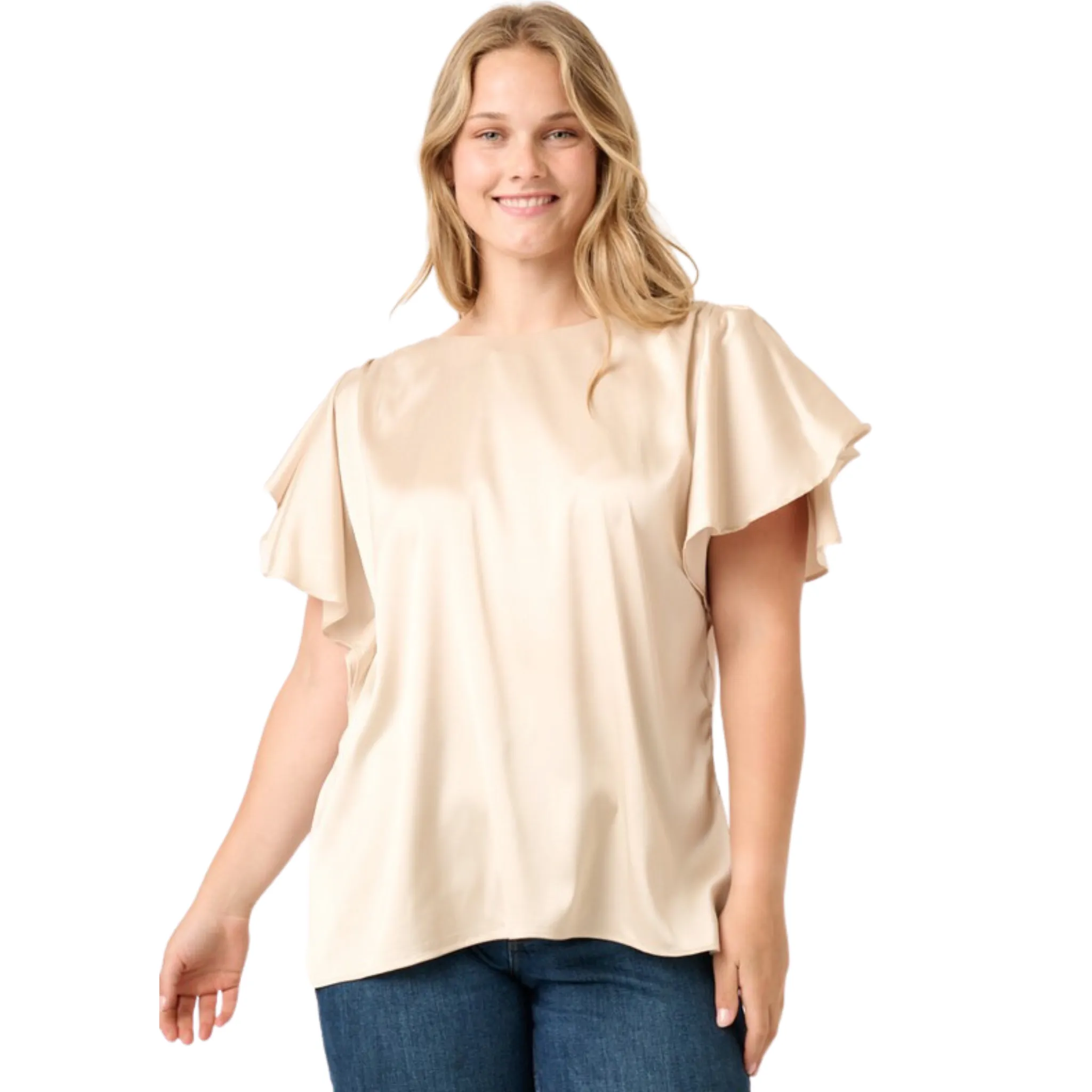Satin Flutter Sleeve Blouse