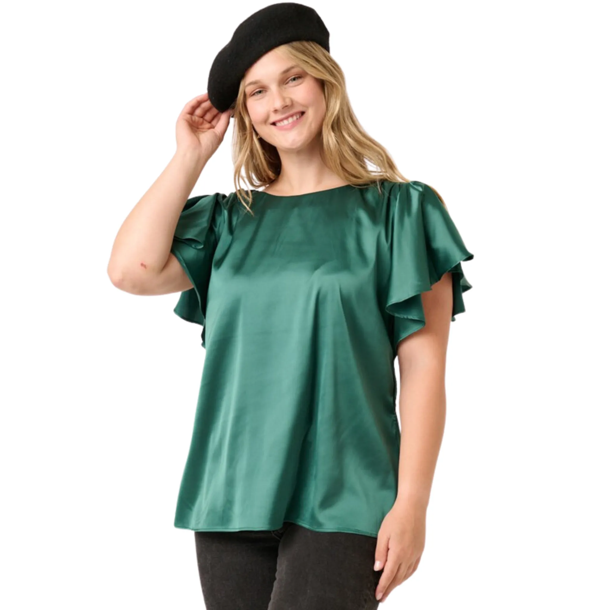 Satin Flutter Sleeve Blouse