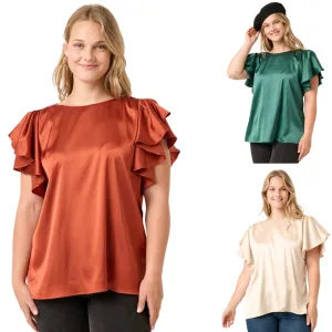 Satin Flutter Sleeve Blouse