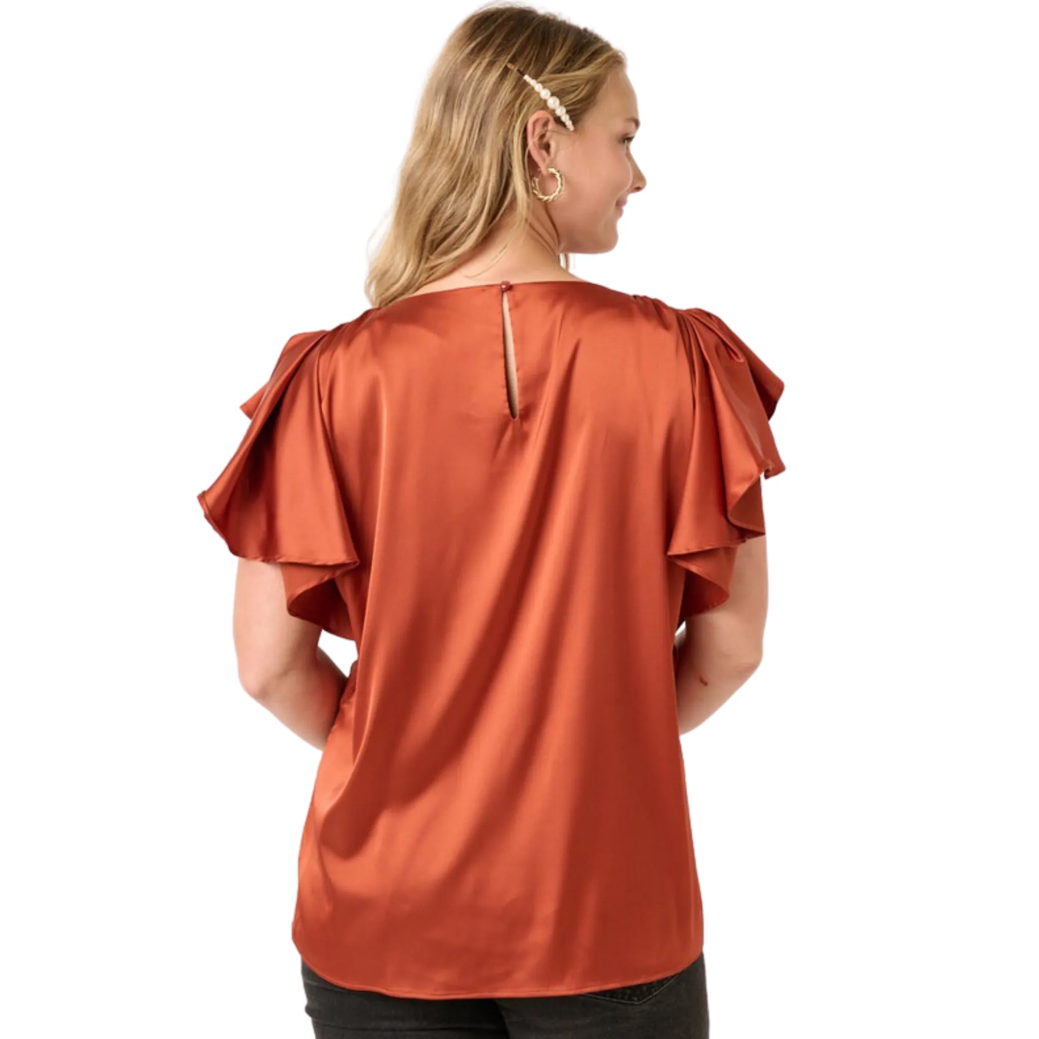 Satin Flutter Sleeve Blouse
