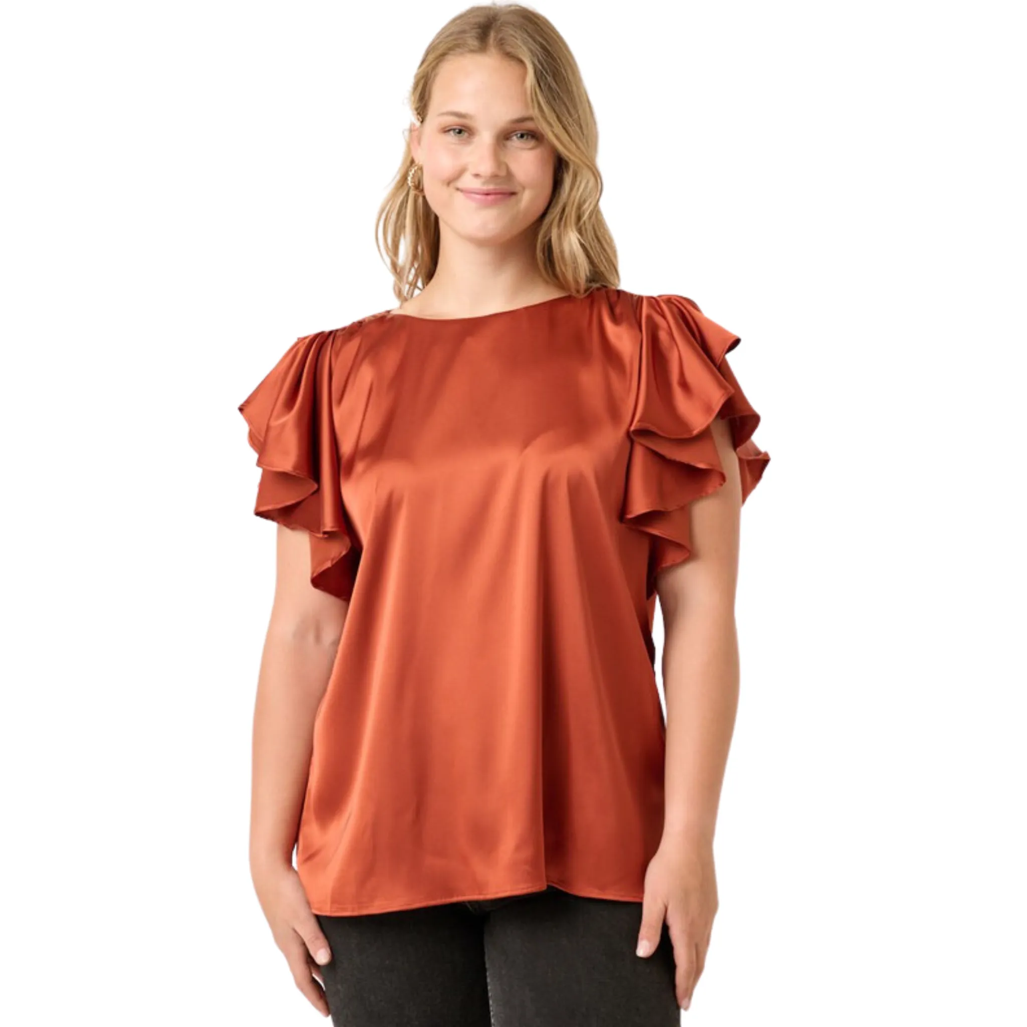 Satin Flutter Sleeve Blouse