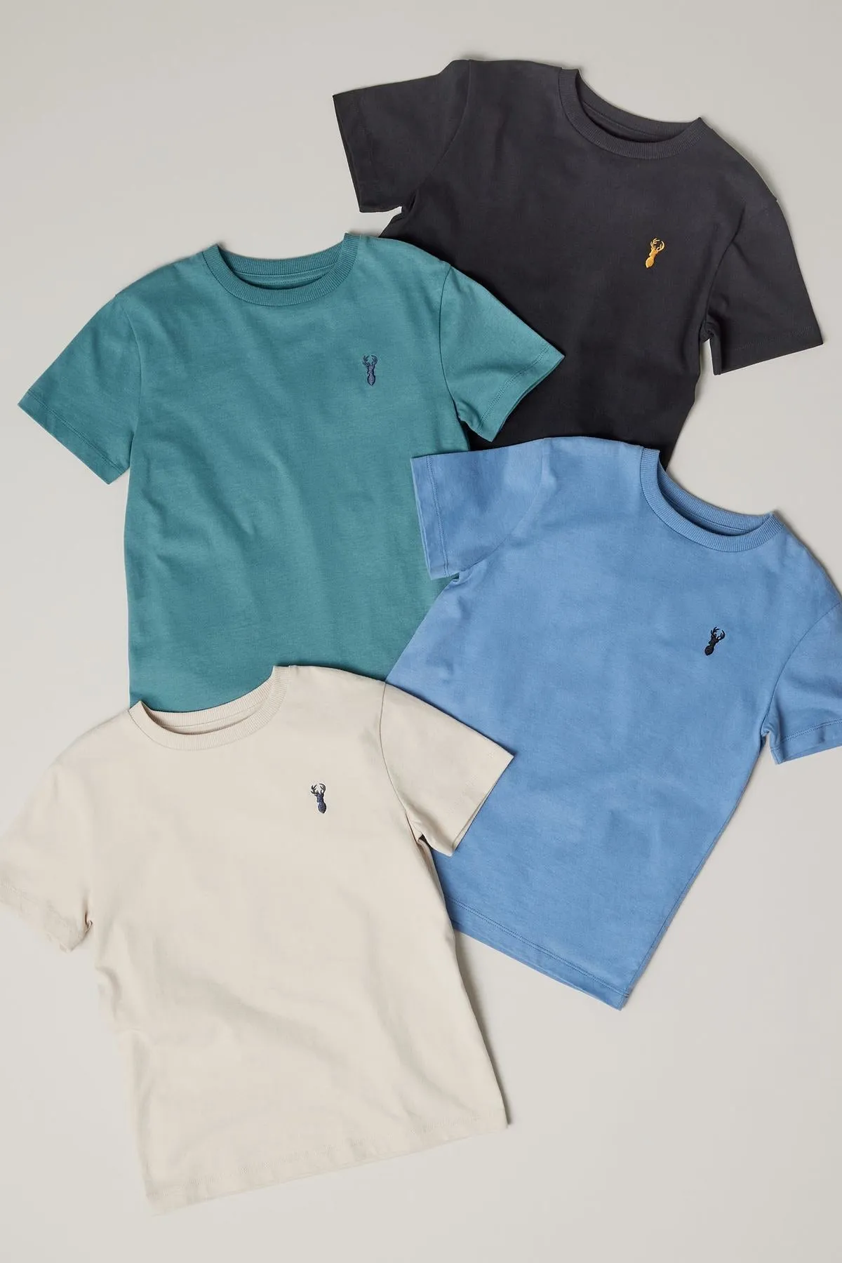 Short Sleeve Stag Embroidered T-Shirts 4 Pack