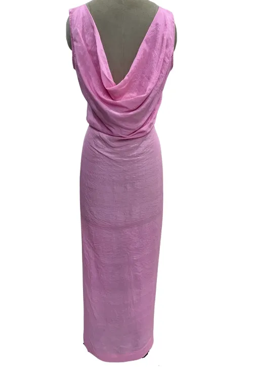 Sleeveless long dress with back cowl neck-Cleopatra Cherry Blossom
