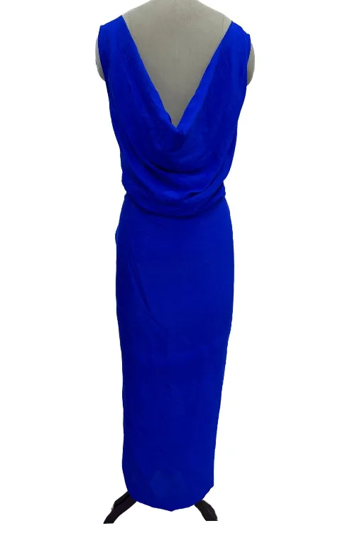 Sleeveless long dress with back cowl neck-Cleopatra Ultramarine
