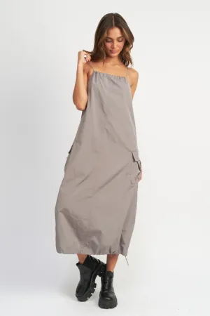 SPAGHETTI STRAP MID NYLON DRESS