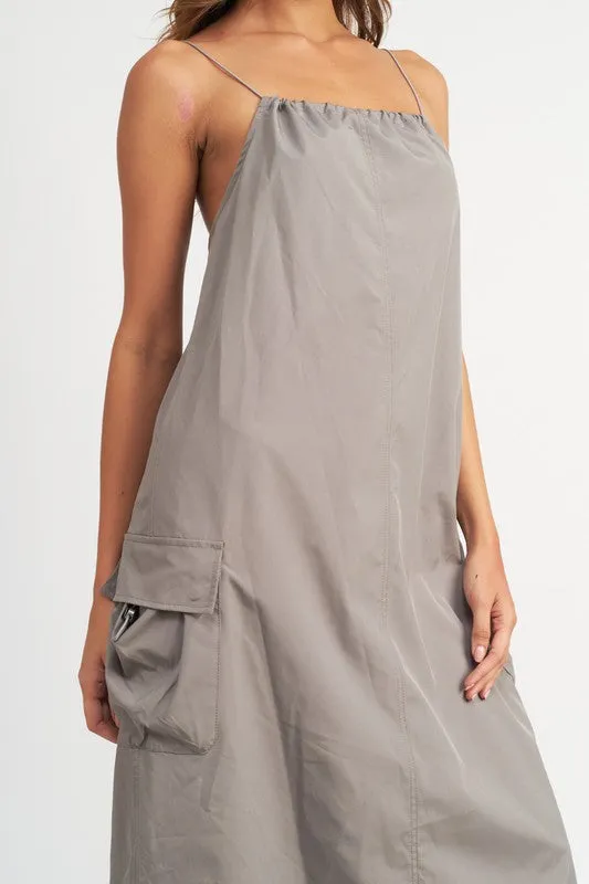 SPAGHETTI STRAP MID NYLON DRESS