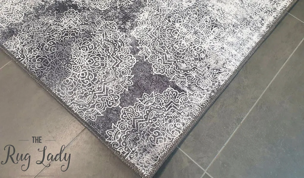 Spirit Grey Flower Distressed Rug