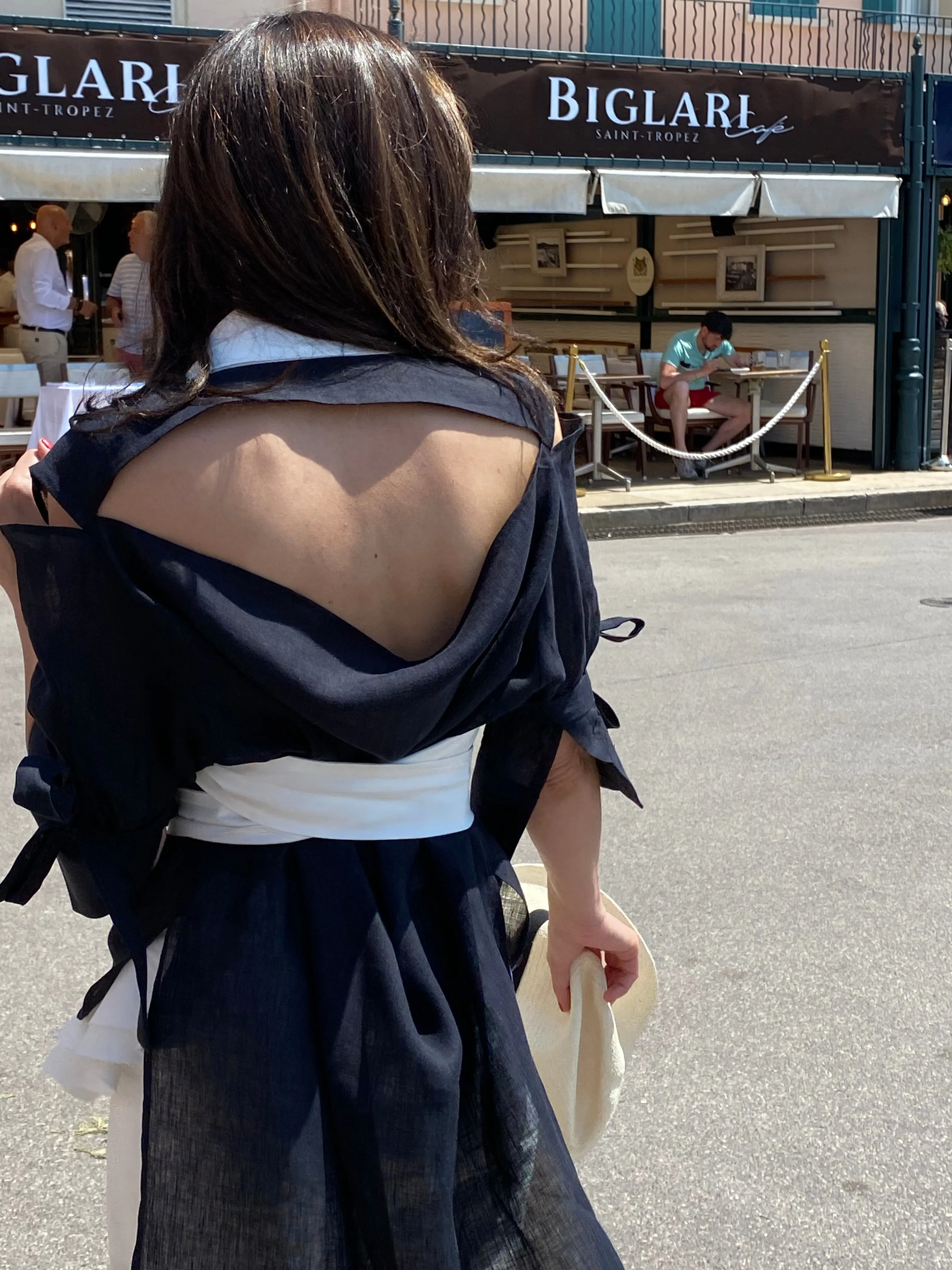 St. Tropez Aymmetrical Cross Belted Linen Shirt