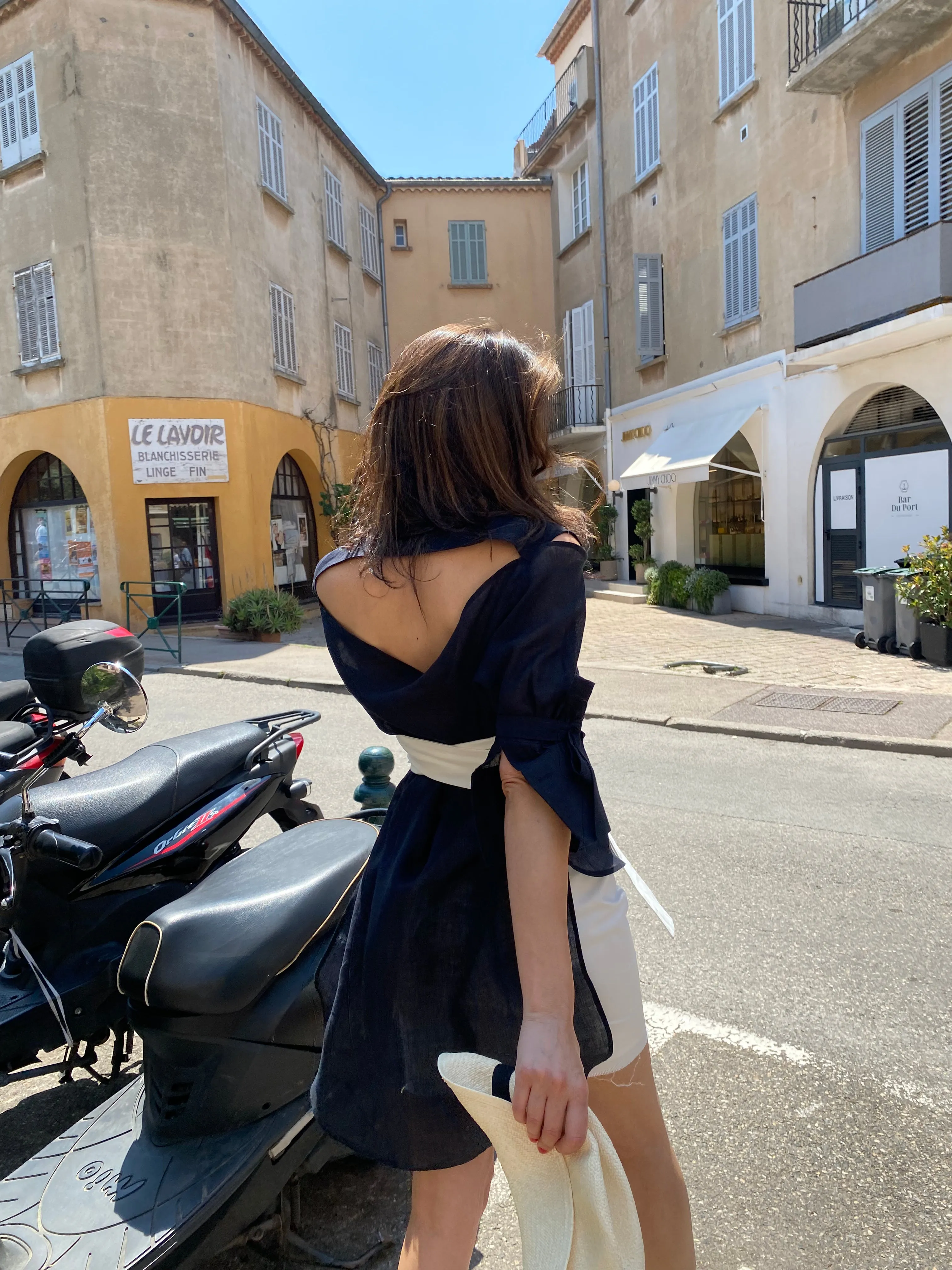 St. Tropez Aymmetrical Cross Belted Linen Shirt