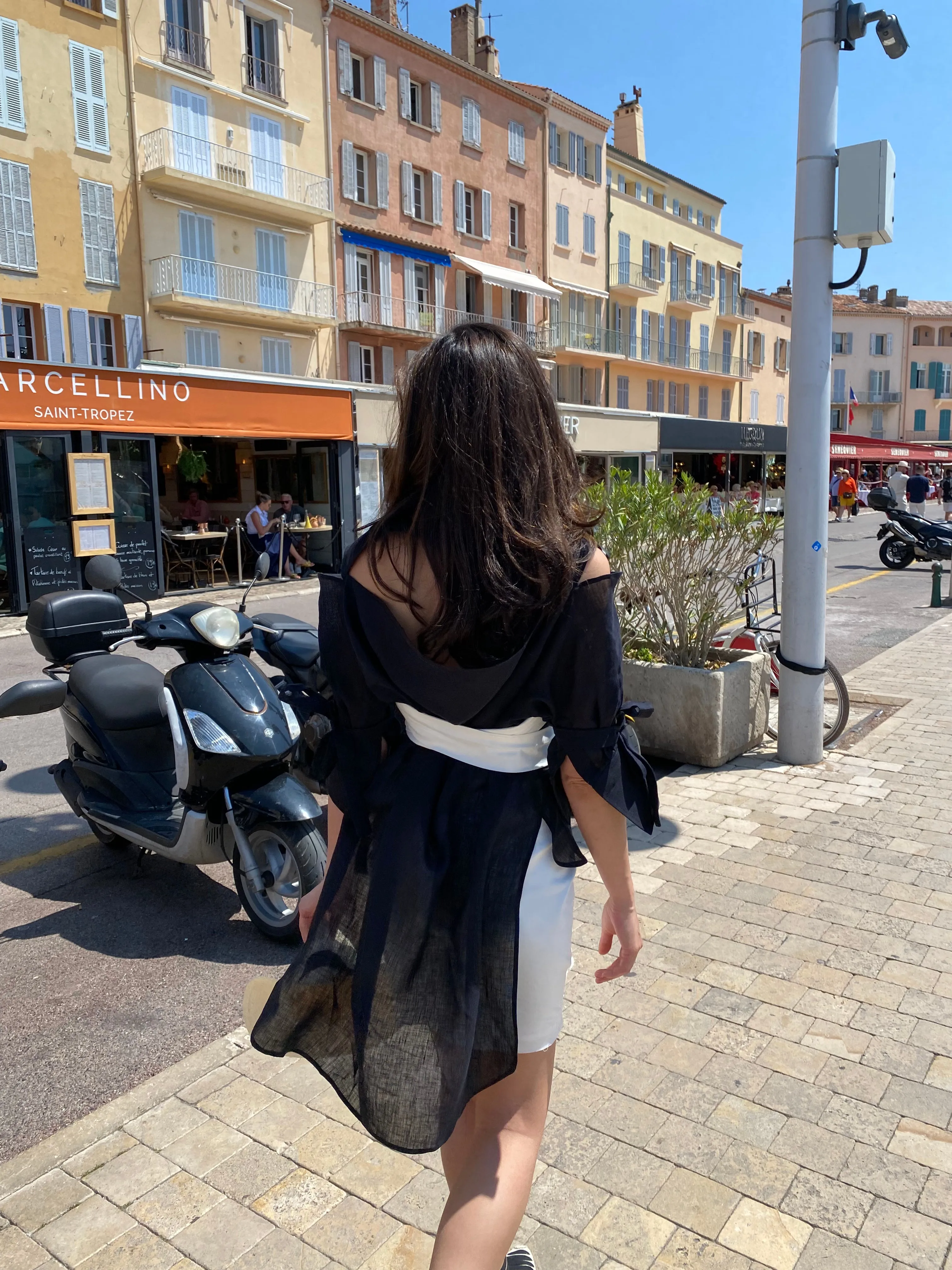 St. Tropez Aymmetrical Cross Belted Linen Shirt