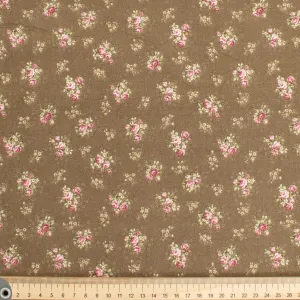 Stof Fabrics Roses-1 Floral on Brown Cotton Prints