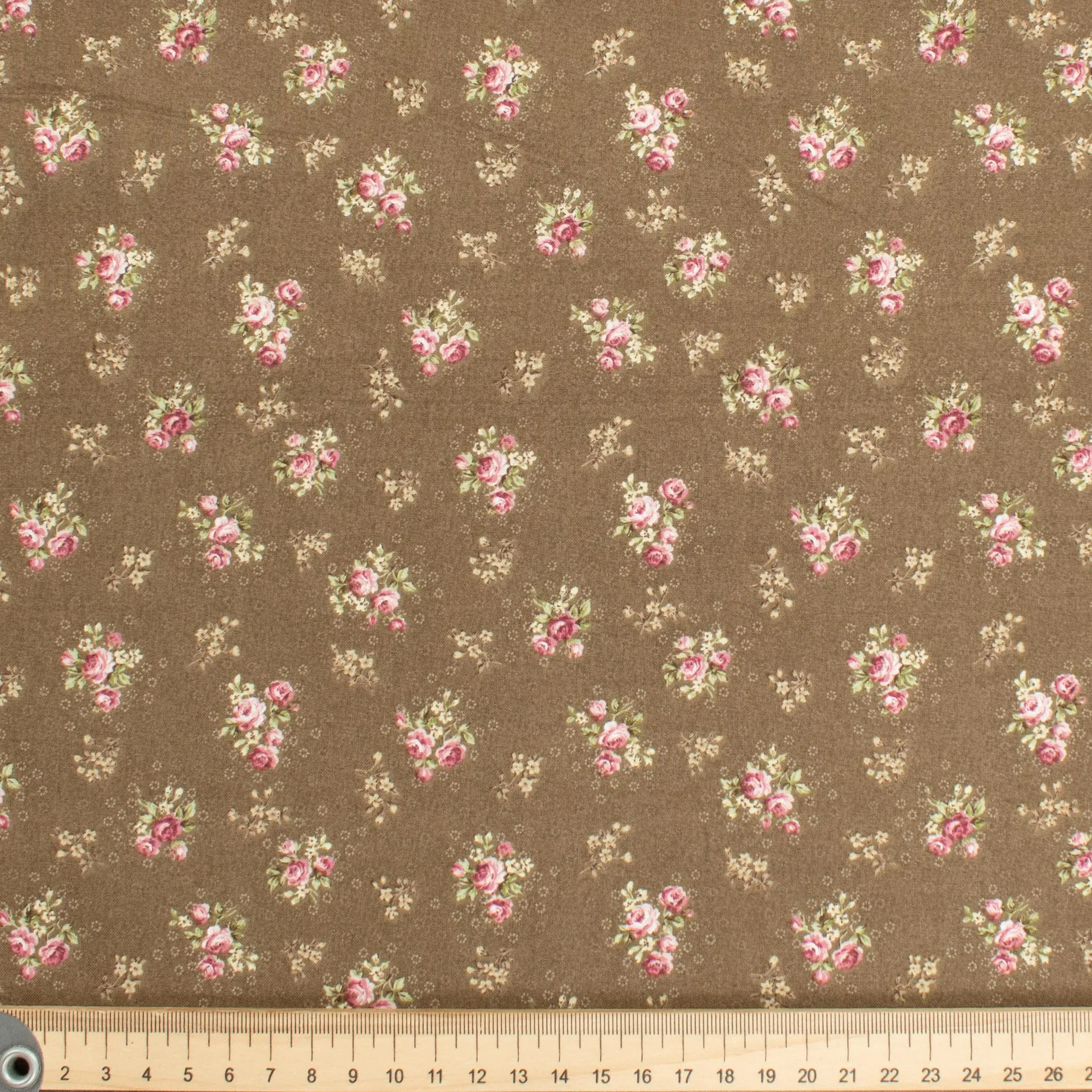 Stof Fabrics Roses-1 Floral on Brown Cotton Prints