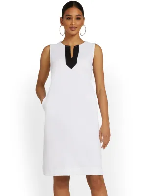 Tall Contrast Split-Neck Shift Dress - City Knits