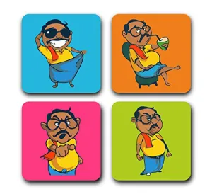Tea Coaster Set Stylish Anna Printed, MDF Wood Material Coasters for Home and Kitchen, Office Table, Dining Table, Home Decor (3.5x3.5 inches, Set of 4)