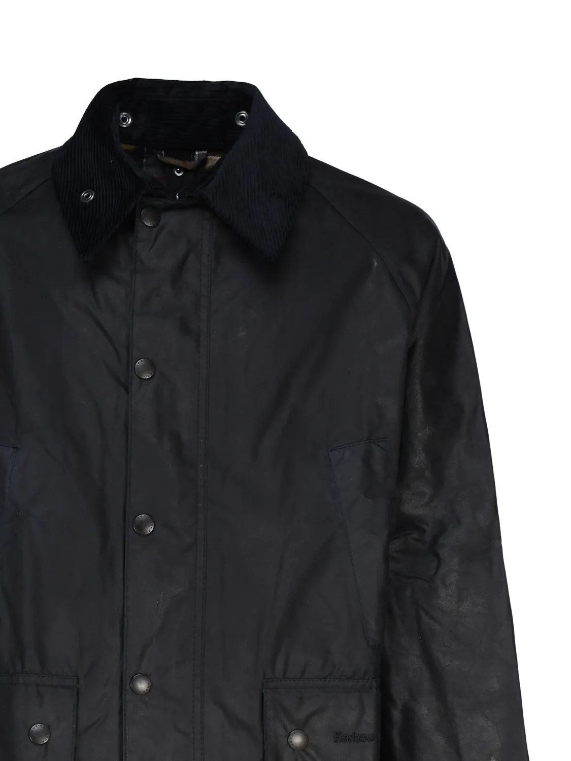 Waxed Cotton Short Jacket in Navy Blue