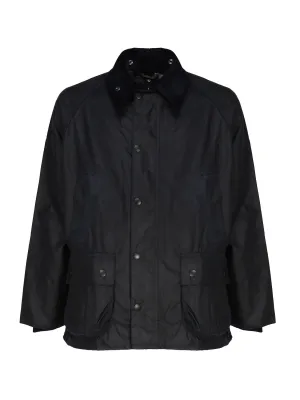 Waxed Cotton Short Jacket in Navy Blue