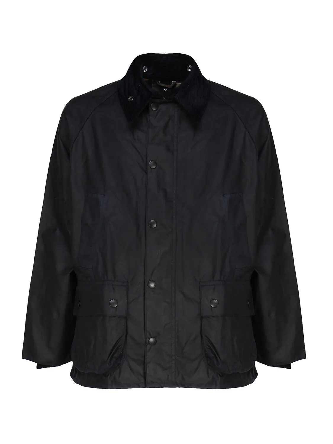Waxed Cotton Short Jacket in Navy Blue
