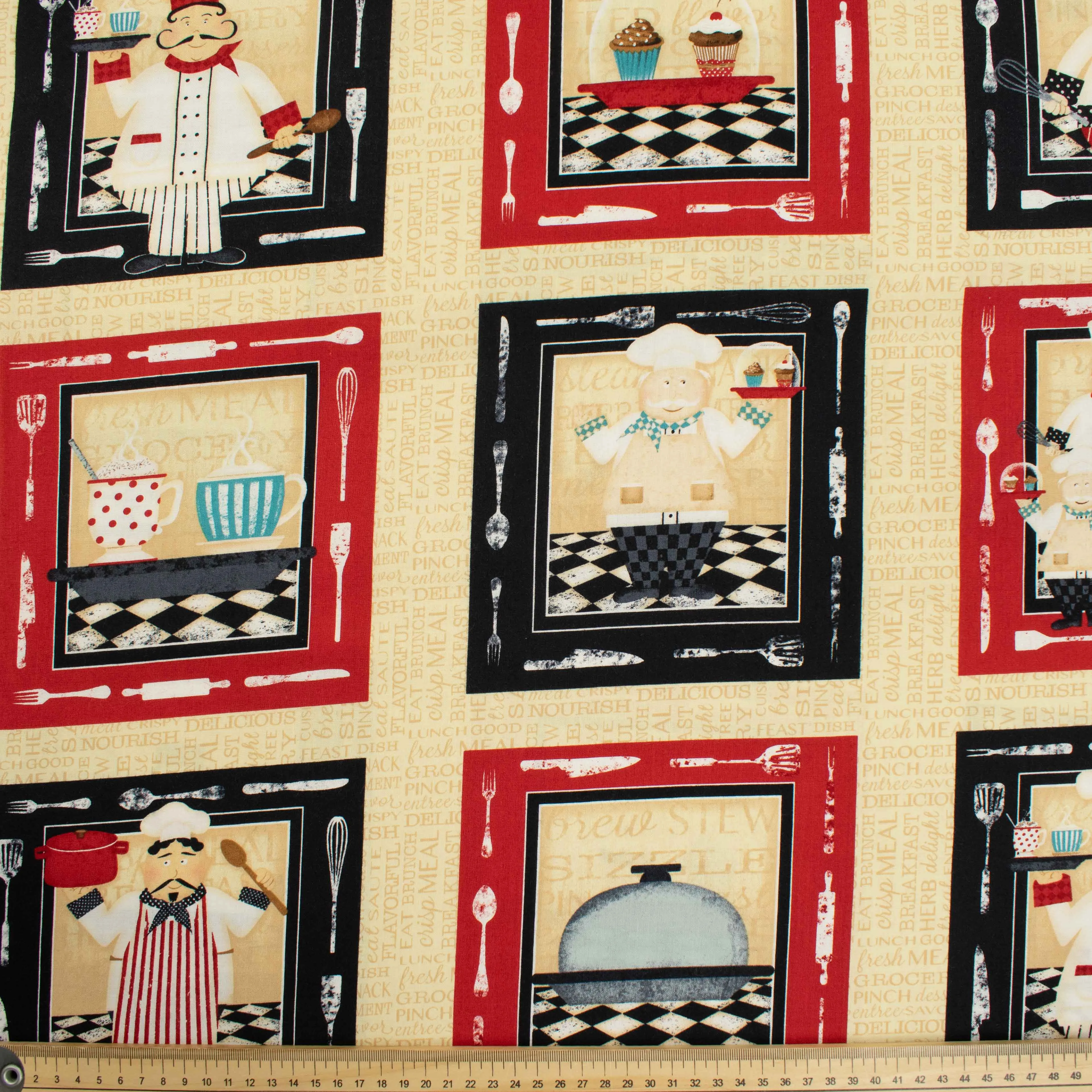 Wilmington Prints Kitchen Food Cook on Checks Cotton Prints