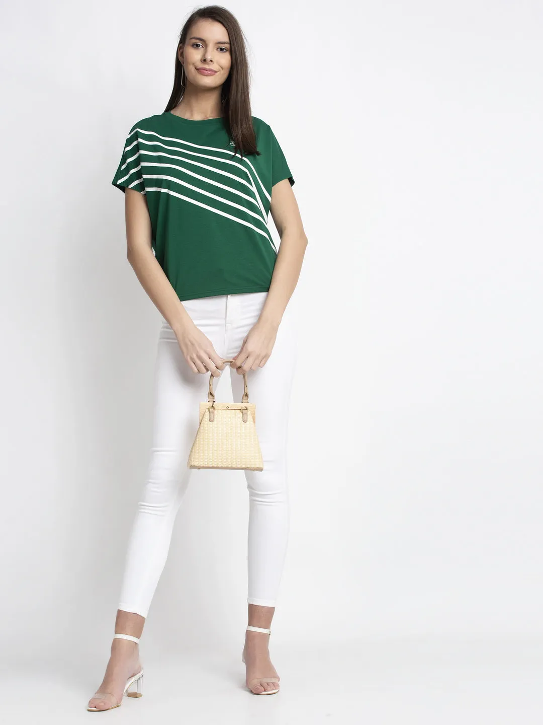 Women Green Round Neck Solid T-Shirt