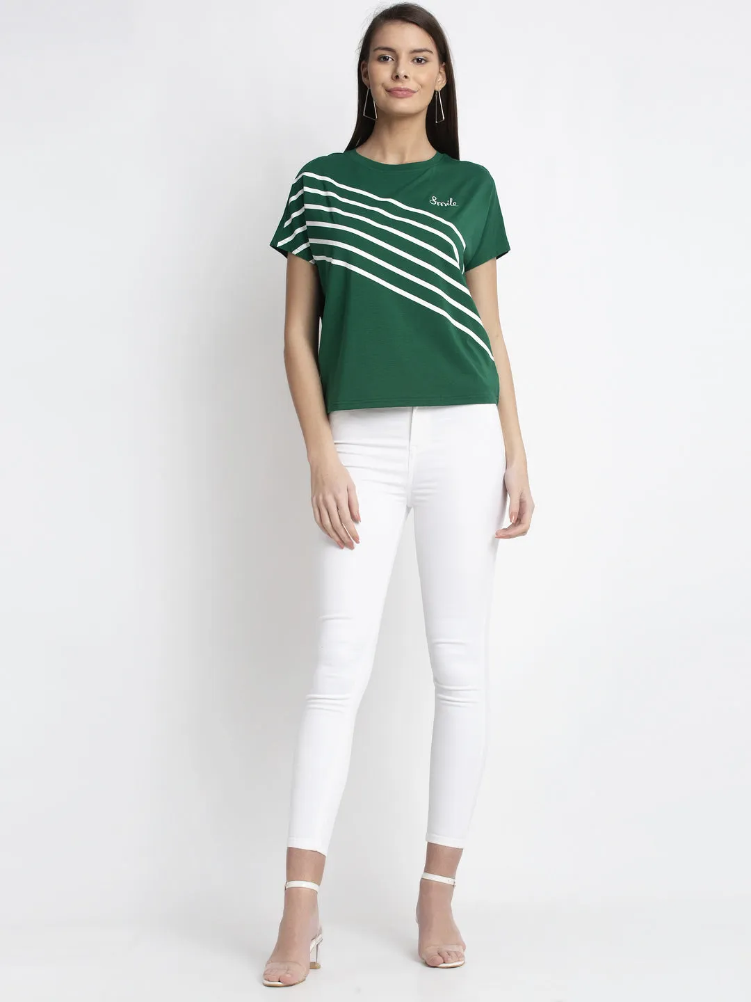 Women Green Round Neck Solid T-Shirt