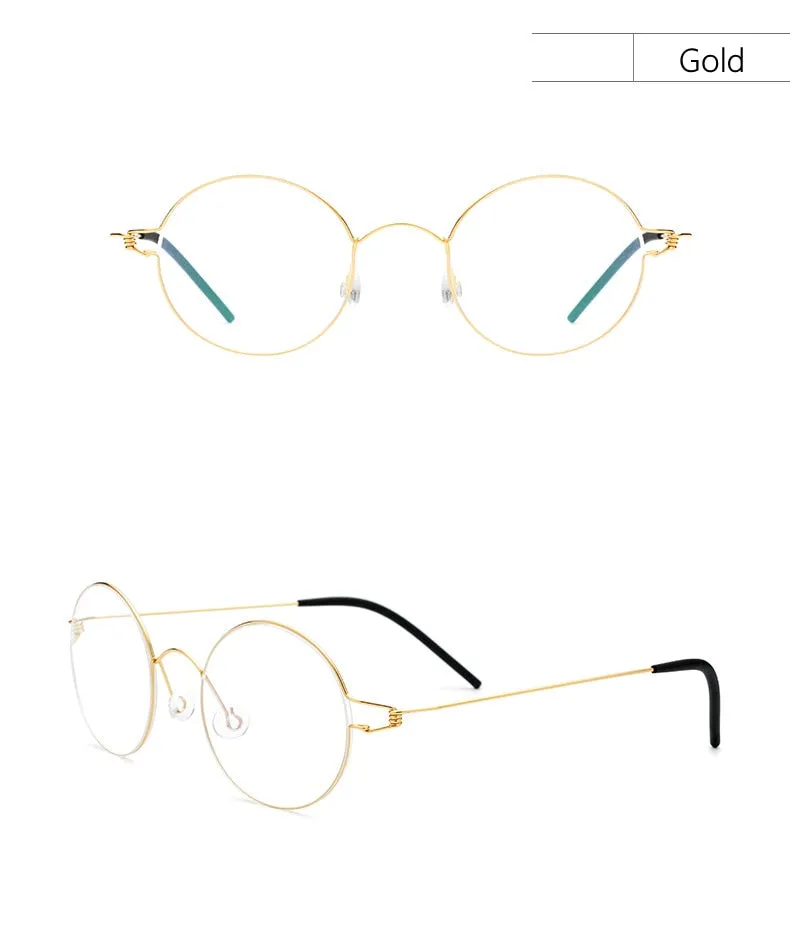 Yimaruili Unisex Full Rim Screwless Titanium Alloy Round Frame Eyeglasses 28607