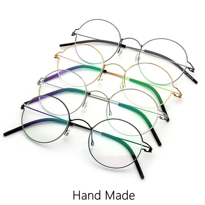 Yimaruili Unisex Full Rim Screwless Titanium Alloy Round Frame Eyeglasses 28607