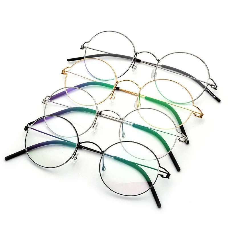 Yimaruili Unisex Full Rim Screwless Titanium Alloy Round Frame Eyeglasses 28607