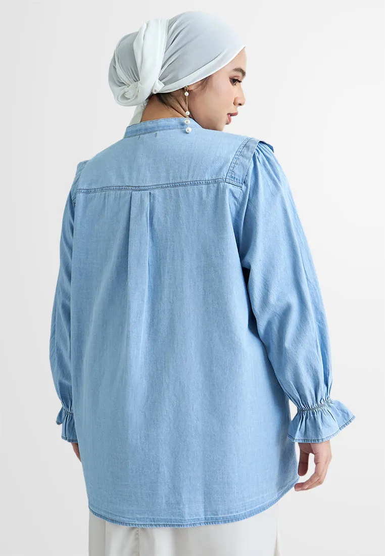 Yuridia Dolly Frill Sleeves Denim Blouse