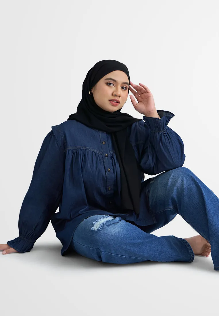Yuridia Dolly Frill Sleeves Denim Blouse