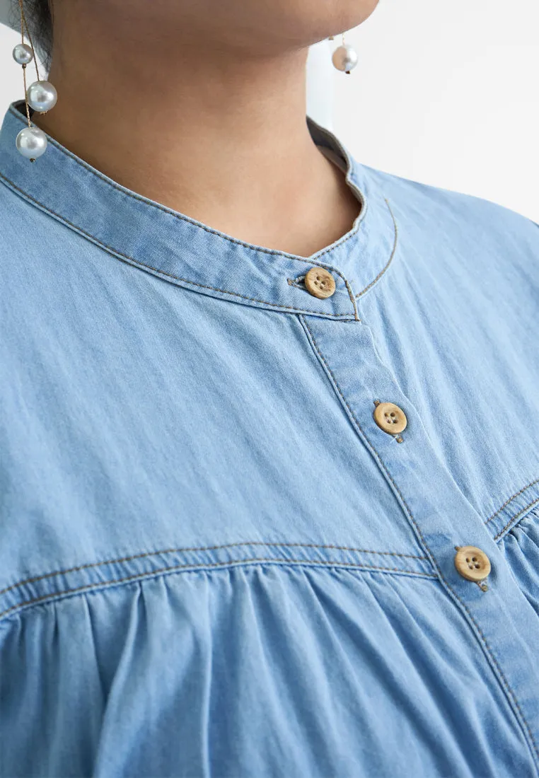 Yuridia Dolly Frill Sleeves Denim Blouse