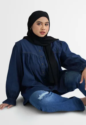 Yuridia Dolly Frill Sleeves Denim Blouse