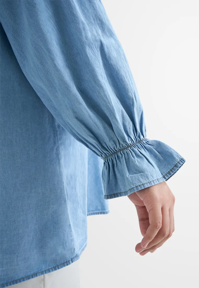 Yuridia Dolly Frill Sleeves Denim Blouse