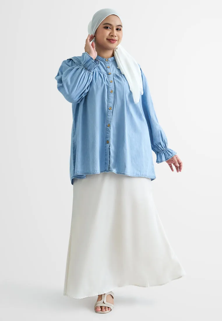 Yuridia Dolly Frill Sleeves Denim Blouse