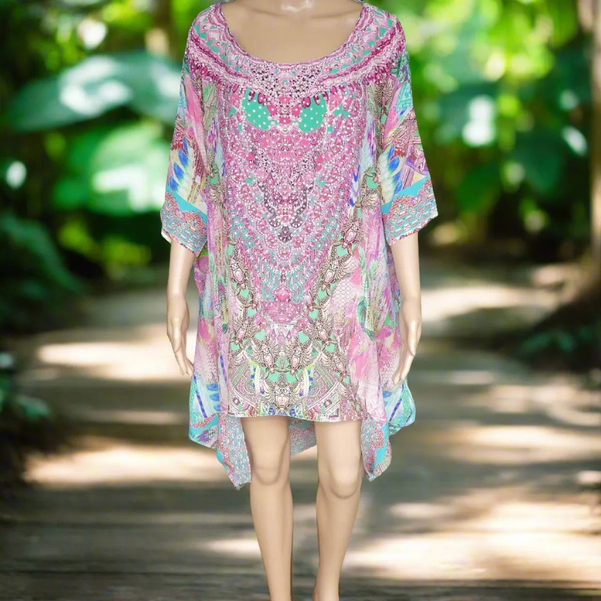 Zahara Batwing Silk Embellished Hi-low Kaftan/Top