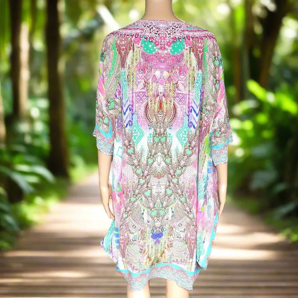 Zahara Batwing Silk Embellished Hi-low Kaftan/Top