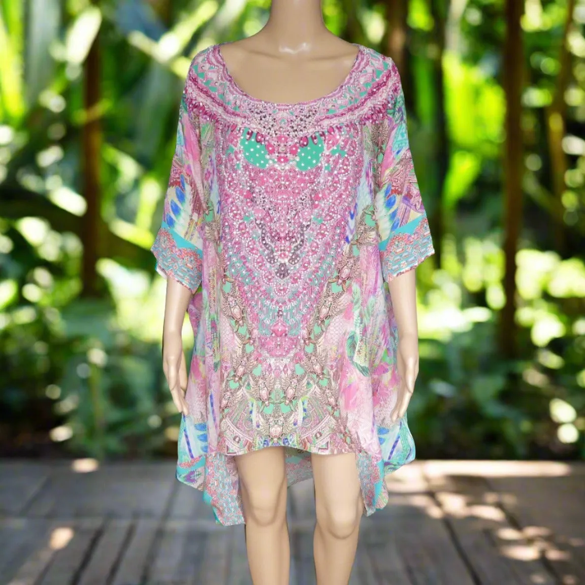Zahara Batwing Silk Embellished Hi-low Kaftan/Top