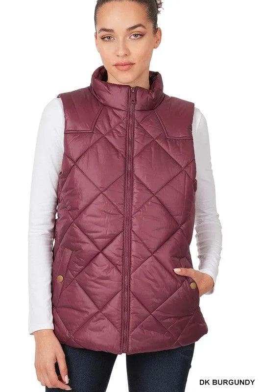 ZENANA Diamond Quilted Zip Front Vest