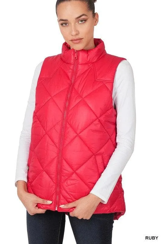 ZENANA Diamond Quilted Zip Front Vest