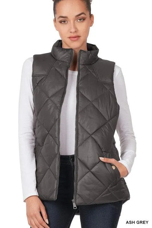 ZENANA Diamond Quilted Zip Front Vest