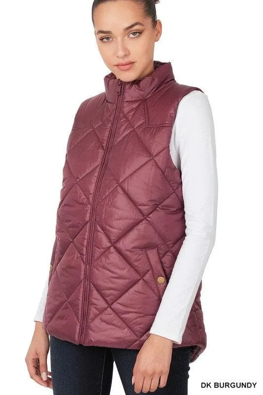 ZENANA Diamond Quilted Zip Front Vest