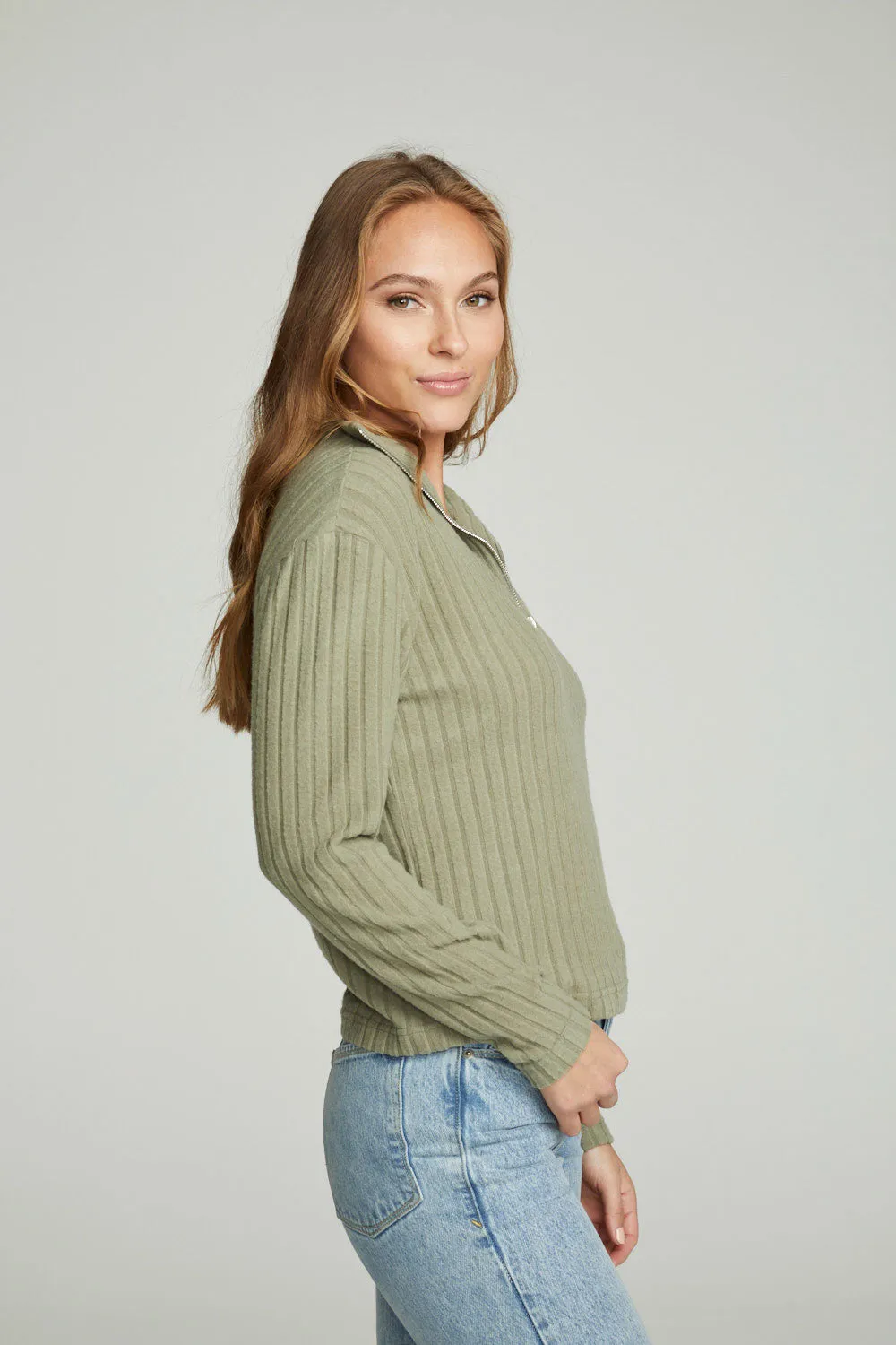 Zip Up Mock Neck Long Sleeve Pullover